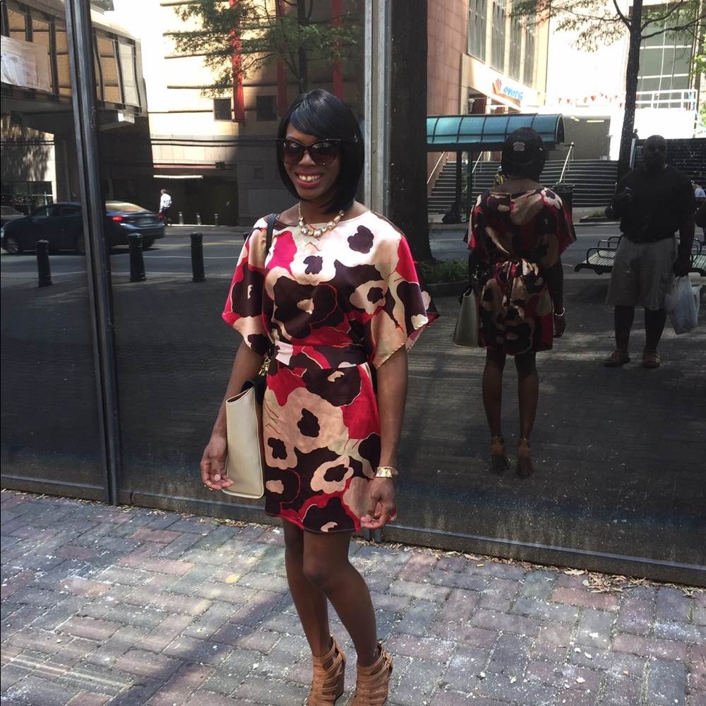 BCBG Floral Silk Kimono Mini Dress